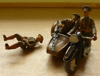 Lot 129 - A Composition & Tinplate British Military Motorcycle with Sidecar, possibly Elastolin, 2nd...