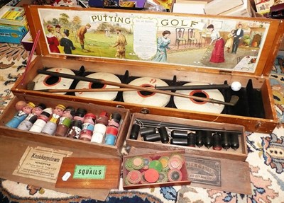 Lot 160 - Four Early Boxed Toys:- Putting Golf, in pine box, with pictorial label to underside of lid,...