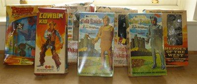 Lot 170 - Six Boxed Marx Moveable Action Figures - Sir Roland Silver Knight, Sir Percival Gold Knight,...