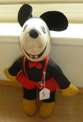 Lot 173 - A Mickey Mouse Soft Toy, with red dungarees over black shirt and legs, yellow hands and feet,...