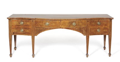 Lot 1420 - A George III Mahogany, Satinwood and Floral Marquetry Serpentine Sideboard, the top inlaid with...