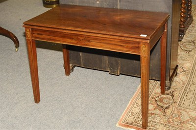 Lot 1422 - A George III Mahogany and Later Inlaid Tea Table, the rectangular hinged top over an ebony...