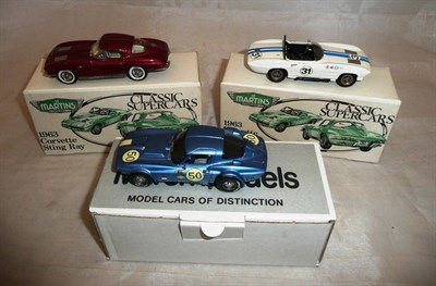 Lot 234 - Three White Metal Models of Corvettes - Marsh Models Corvette Grand Sport and two St Martins...