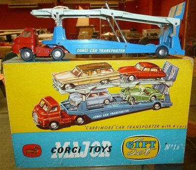 Lot 239 - A Boxed Carrimore Car Transporter with Four Cars Gift Set No.1B, containing Bedford Car...