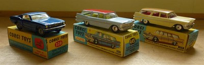 Lot 244 - Three Boxed Corgi Cars:- Plymouth Sports Station Wagon No.219, with cream body and tan roof;...