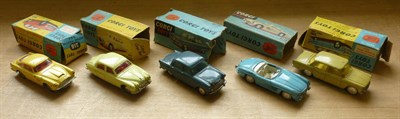 Lot 248 - Five Boxed Corgi Cars:- Aston Martin D.B.4 No.2189, in yellow with red interior; Jaguar 2.4...