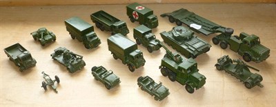 Lot 257 - Fifteen Dinky Military Vehicles, including tank transporter, tank, ambulance etc