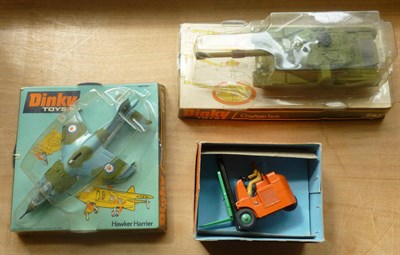 Lot 261 - Three Boxed Dinky Vehicles - Hawker Harrier No.722, Chieftain Tank No.683 & Coventry Climax...