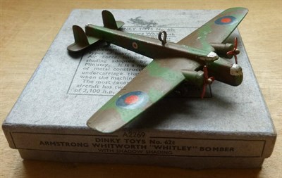 Lot 267 - A Boxed Dinky Armstrong Whitworth 'Whitley' Bomber No.62t, with dark green/brown camouflage,...