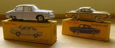 Lot 275 - Two Boxed French Dinky Cars:- Panhard PL17 No.547, with violet body, glazed windows; Renault...