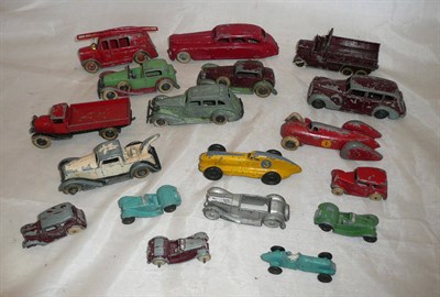 Lot 278 - Eighteen Early Playworn Diecast Vehicles, including pre-war Dinky open wagon, two saloon cars and a