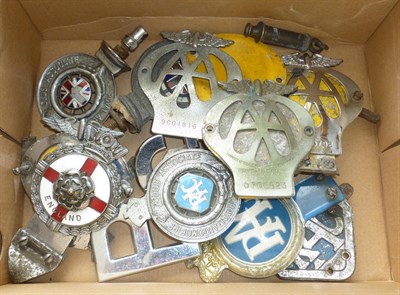 Lot 311 - Twelve Car Badges, including two RAC badges with Union Jack enamelled centre sections, four...