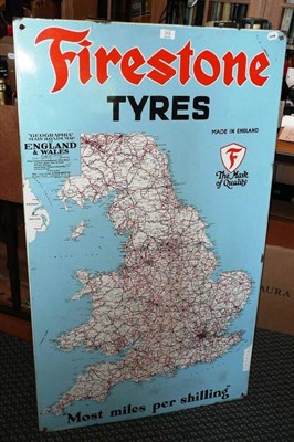 Lot 313 - A Large Firestone Tyres Enamel Advertising Sign, depicting a map of England & Wales, on light...