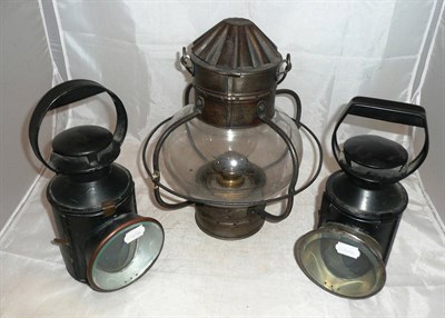 Lot 319 - Two Railway Signalman's Hand Lamps, one marked LMS with faceted coloured glass filters and...