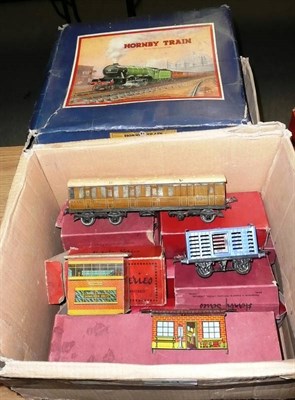 Lot 23 - A Collection of Boxed Hornby 'O' Gauge Trains and Accessories, including No.201 Tank Goods Set,...