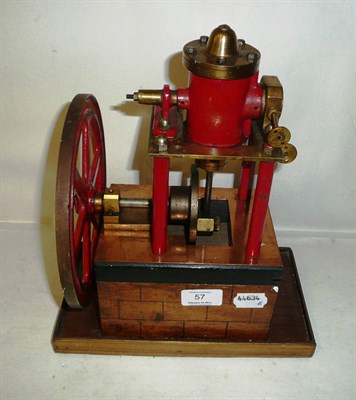 Lot 57 - A Large Brass Oscillating Steam Engine, with single cylinder, red painted flywheel and...