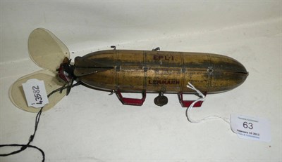 Lot 63 - A Lehmann Clockwork Tinplate EPL-1 Airship No.651, last patented 22 Jan 07, lithographed in...