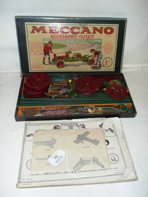 Lot 70 - A Boxed Meccano No.1A Accessory Outfit, in card box with pictorial label, pieces in red and green