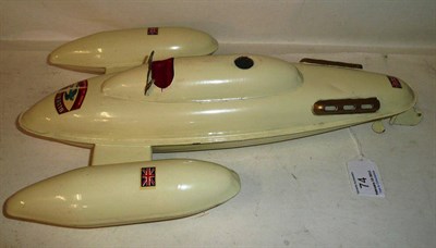 Lot 74 - A Boxed Sutcliffe Bluebird II Speedboat, of steel construction, painted cream with gilt...