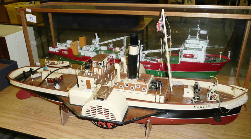 Lot 77 - An Electrically Powered Wooden Model of The Paddle Steamer 'Merlin', with maroon and black...