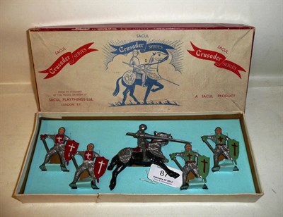 Lot 87 - A Boxed Sacul Crusader Series Set of Lead Knights, box number S1, comprising one mounted knight...