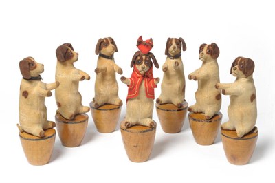 Lot 111 - A Rare Part Set of Seven Steiff Dog Skittles, circa early 1900's, comprising six brown spotted...