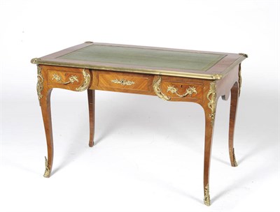 Lot 1451 - A Louis XV Style Kingwood Bureau Plat, circa 1900, the rectangular top with brass edged foliate...