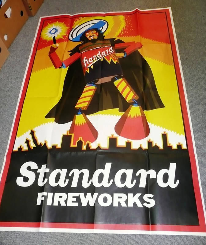 Lot 250 - A Large Lithographed Standard Fireworks Poster, featuring a firework man, brightly coloured in red