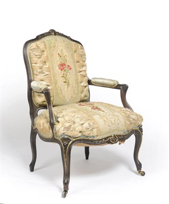 Lot 1463 - A 19th Century Ebonised and Parcel Gilt Fauteuil,  stamped Pecquereau, upholstered in old...