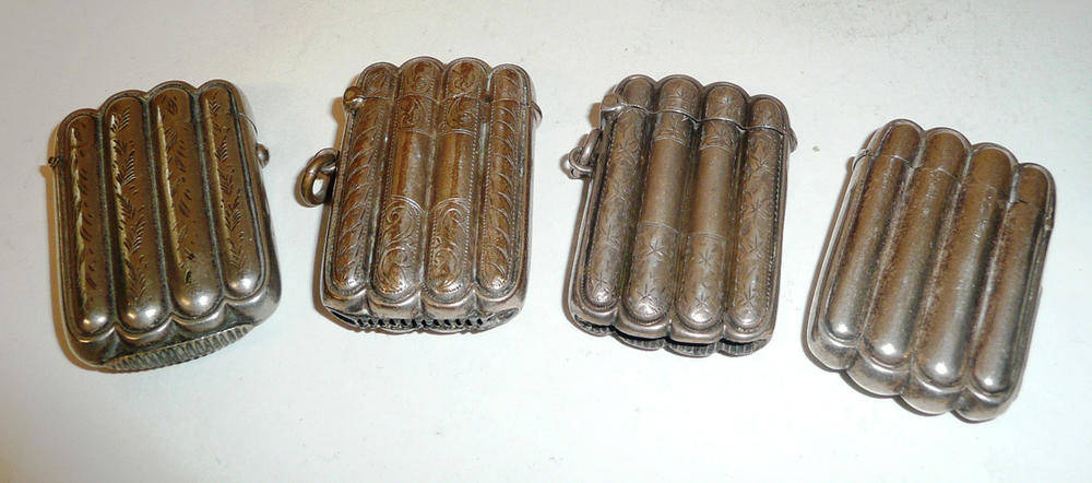Lot 289 - Two Silver Vesta Cases in Form of Cigar Cases, hallmarks for Birmingham, with foliate engraved...