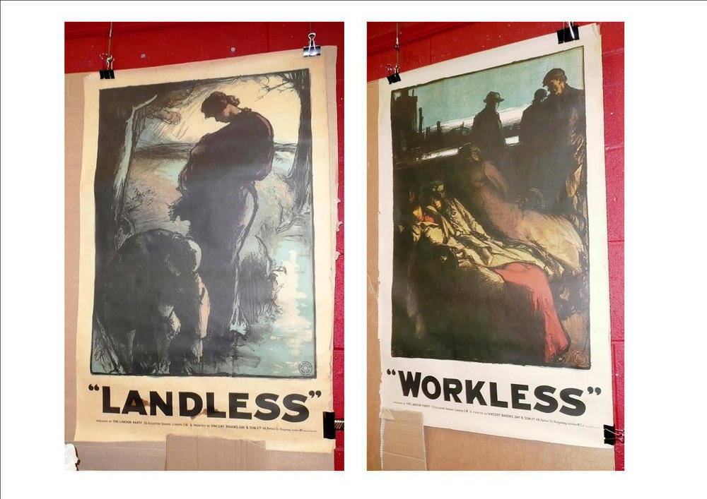 Lot 318 - Two Vintage Lithographed Labour Party Posters, 'Landless' and 'Workless', published by The...