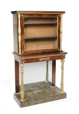 Lot 1469 - A Regency Rosewood and Parcel Gilt Cabinet, the upper section with glazed door enclosing three...