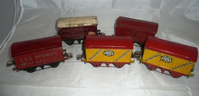 Lot 11 - Five Hornby 'O' Gauge W42 Private Owners Advertising Wagons, comprising Palethorpes Sausages,...