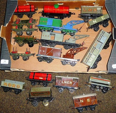 Lot 14 - Eighteen Hornby 'O' Gauge Wagons and Tankers, including Union Car Tank, Pool Tanker, three...