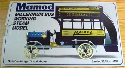 Lot 67 - A Boxed Mamod Live Steam Limited Edition Millennium Bus MB1, in blue, white and gold,...