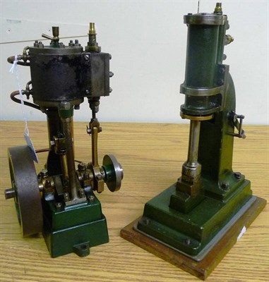 Lot 78 - A Vertical Single Cylinder Stationary Steam Engine, in green with solid flywheel; A Steam...