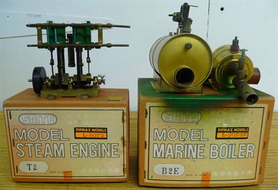 Lot 93 - A Boxed Saito T2 Twin Cylinder Marine Engine, Model No.L-SOT 2 and a boxed Saito B2E marine boiler