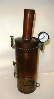 Lot 96 - A Lancashire Copper Boiler, the vertical boiler with brass studded body and chimney and Norgren...
