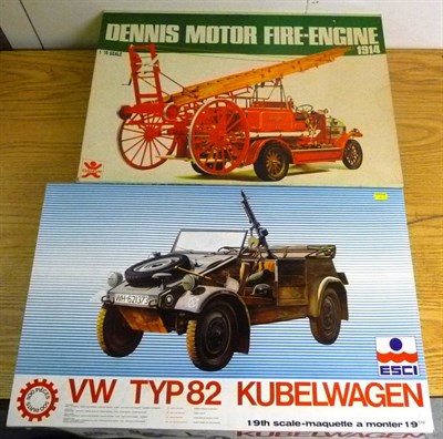 Lot 114 - Two Large Boxed Unmade Plastic Model Kits - Bandai Dennis Motor Fire Engine, 1/16 scale and Esci VW