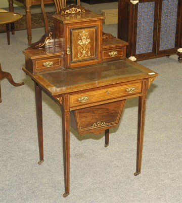 Lot 1481 - An Edwardian Rosewood, Marquetry and Boxwood Strung Lady's Writing/Work Table, the...