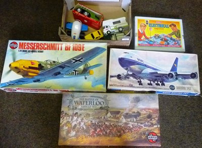 Lot 118 - Mixed Toys, including three Airfix kits - Waterloo Assault Set, Messerschmitt BF 109E and BOAC...