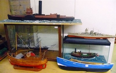 Lot 121 - Six Model Boats, including a cased model of The Cutty Sark, a wooden paddle steamer, a wooden...