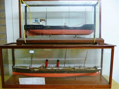 Lot 123 - A Cased Wooden Model of the Cunard Screw Steamer 'Servia', with red and black painted hull,...