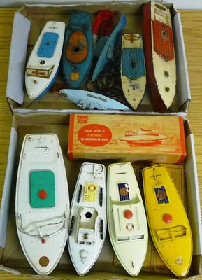 Lot 124 - Eleven Tinplate Clockwork Boats and Submarines, including a boxed Sutcliffe Sea Wolf Atomic...