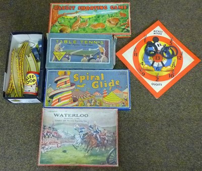 Lot 148 - Mixed Games and Toys, including a Mickey Mouse quoits board, tinplate car racing game, Welbeck...