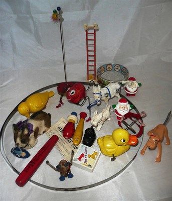 Lot 156 - Novelty Toys, including a Gyro-Cycle Top with track and instructions, clockwork felt covered French