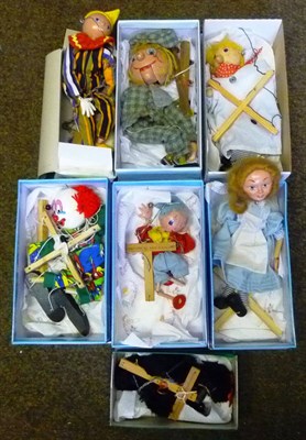 Lot 160 - Seven Wooden String Puppets, including Pelham - Alice in Wonderland, Noddy, Harlequin, Poodle...