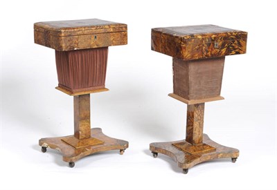 Lot 1492 - A Pair of Victorian and Later Blond Tortoiseshell Work Tables, bearing brass name plaques Sarah and