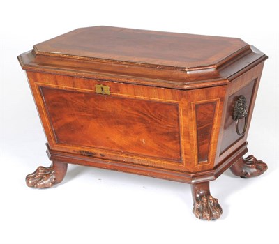 Lot 1503 - A William IV Mahogany and Crossbanded Cellaret, of sarcophagus form, the moulded hinged lid...