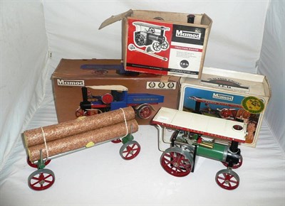 Lot 51 - Three Boxed Mamod Steam Vehicles - Steam Wagon (repainted) and two Traction Engines; Unboxed...